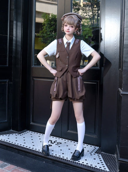 Retro Boy Brown Vest + Shirt + Balloon Pants