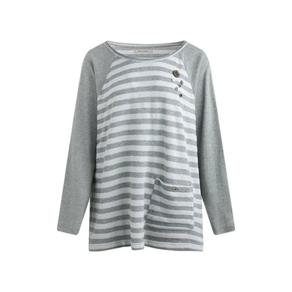 Button Striped Off-shoulder Top