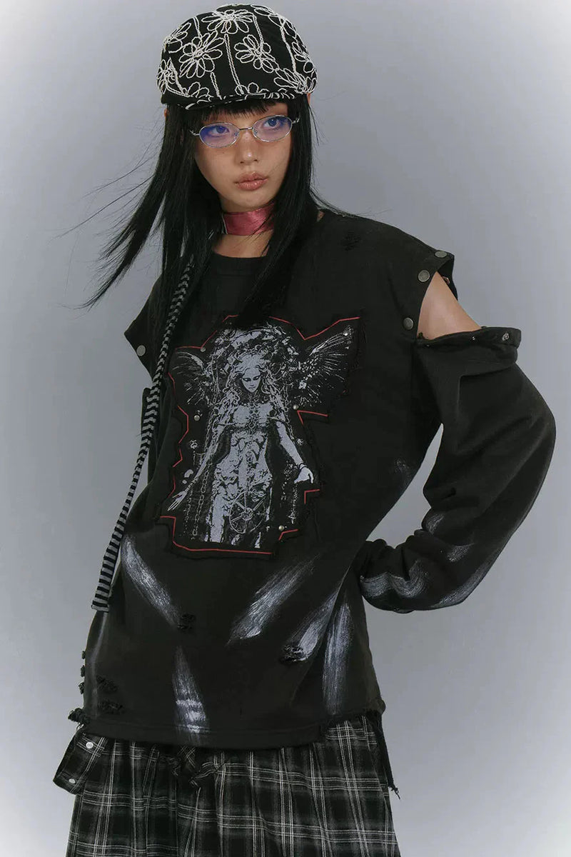 Cut Arm Design Loose Mode Tops