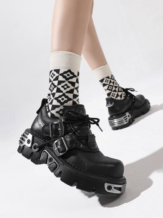 Dark Punk Retro Leather Metal Power Sole Sneaker Shoes