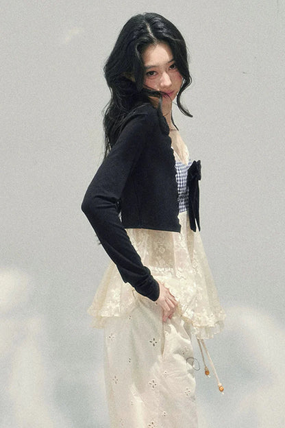 Ribbon Camisole + Slim Cardigan