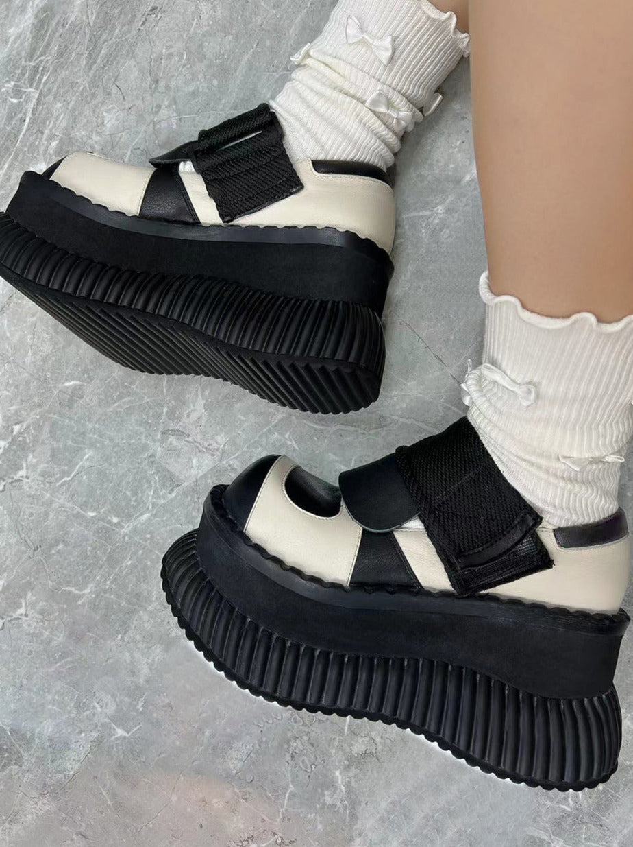 Leather Velcro Platform Shoes