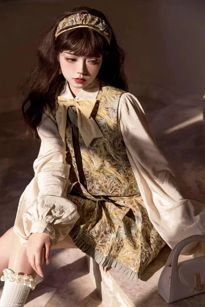 Golden Flower Design Dress + Skirt + Coat + Vest