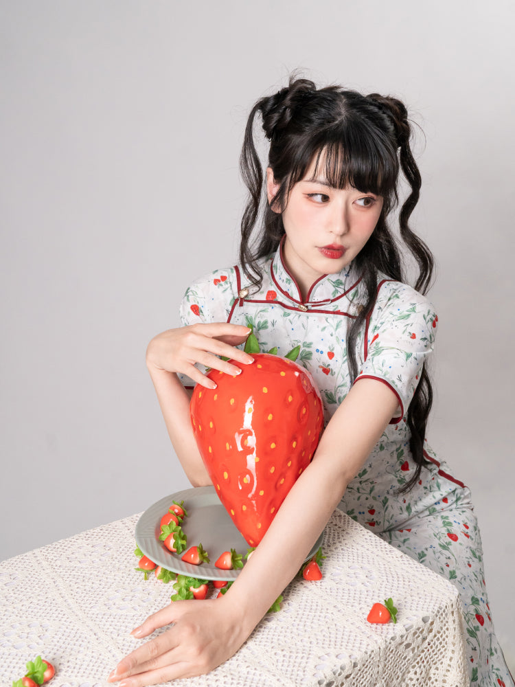 Strawberry Piping Cheongsam Dress