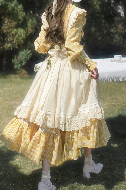 [pre-order] Retro Girly Yellow Dress + Apron + Ribbon