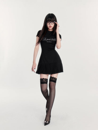 Rhinestone Logo Pleated Dress
