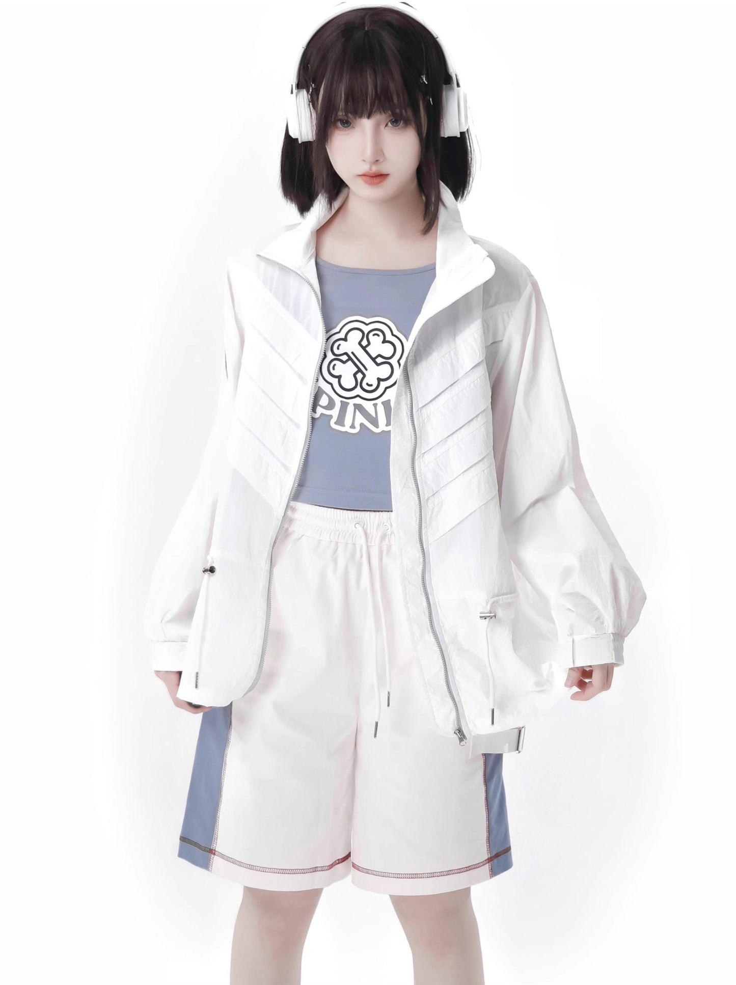 Summer Invasion Sunscreen Skeleton Jacket Blue White Fresh Color Suit