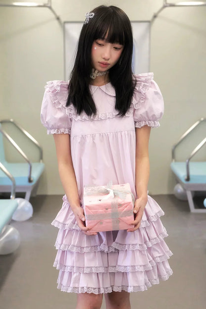 Light Purple Lace Tiered Skirt Dress