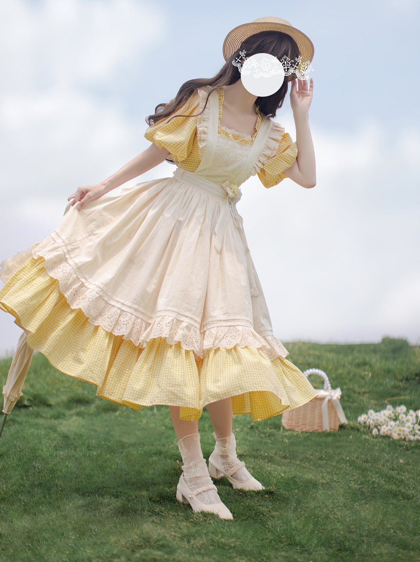 [pre-order] Retro Girly Yellow Dress + Apron + Ribbon
