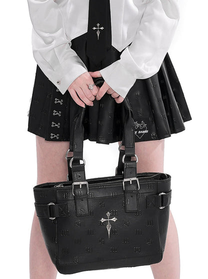 Gothic Cross Embossed Shoulder Bag