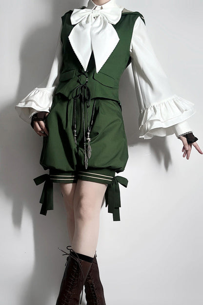 Bunny Ears Hoodie Vest + Shorts + Cape Feather Green Prince Cordage