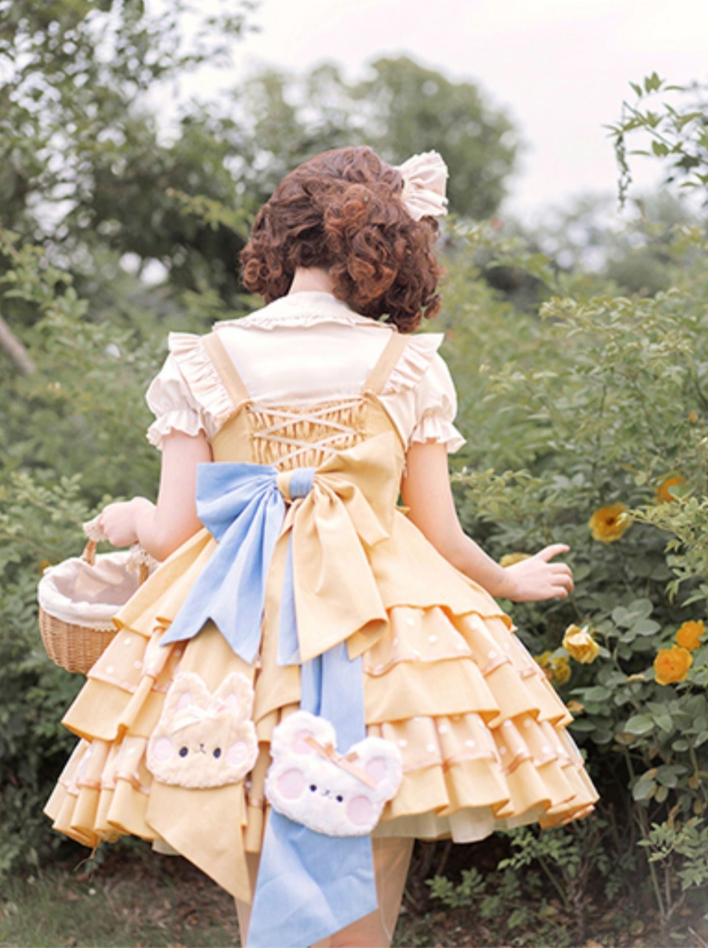 Doll Puff Sleeve Shirt + Bear Cheese Tiered Lolita Dress