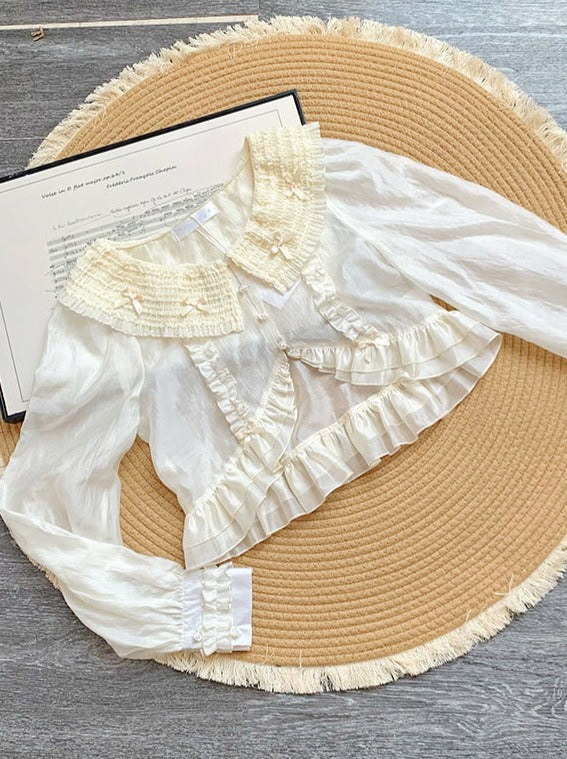 [pre-order] Pure White Girly Lolita Dress + Cardigan + Inner Top + Veil + Sleeves
