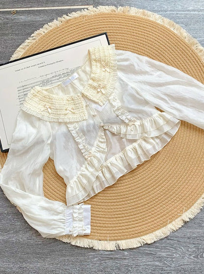 [pre-order] Pure White Girly Lolita Dress + Cardigan + Inner Top + Veil + Sleeves