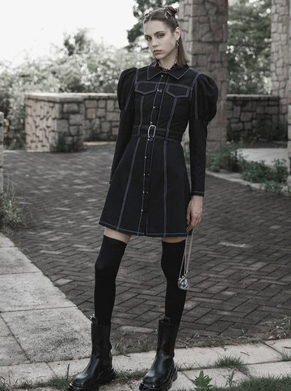 Double Pocket Waist Mark Denim Dress