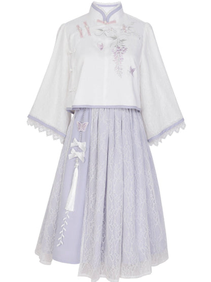 Chiffon Sweet Chinese-style Top + Skirt