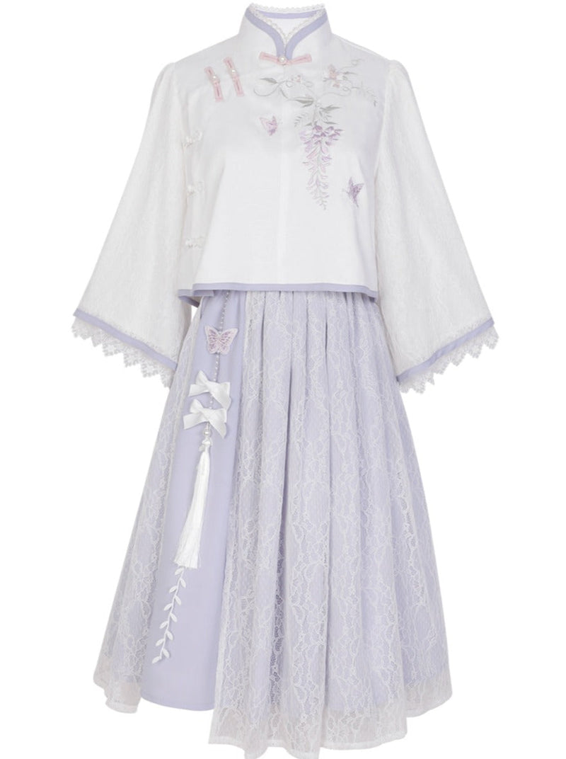 Chiffon Sweet Chinese-style Top + Skirt