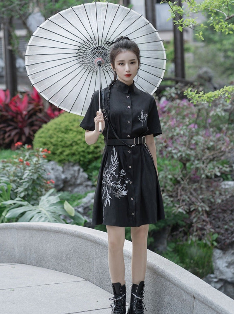 Dragon Design Mode Slim Shirt Dress