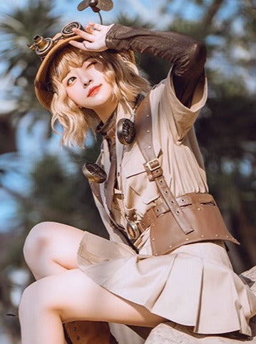 Steampunk Explorer Straw Helmet Retro Sun Visor Adventure Cap