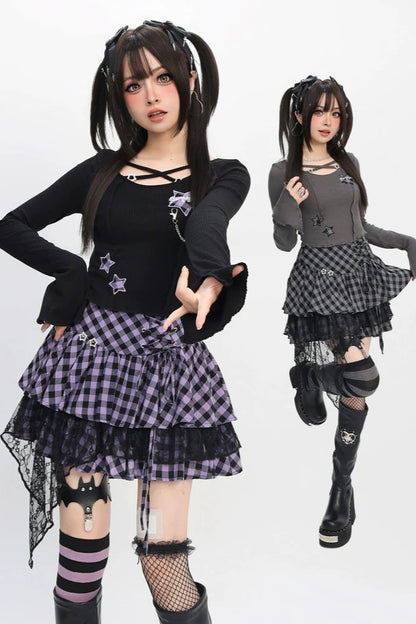 Abbey Slim Crop Top + Checkered Lace Skirt