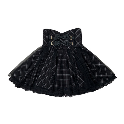 Jirai Off-the-shoulder Shirt + Plaid Skirt (with Inner Pants)