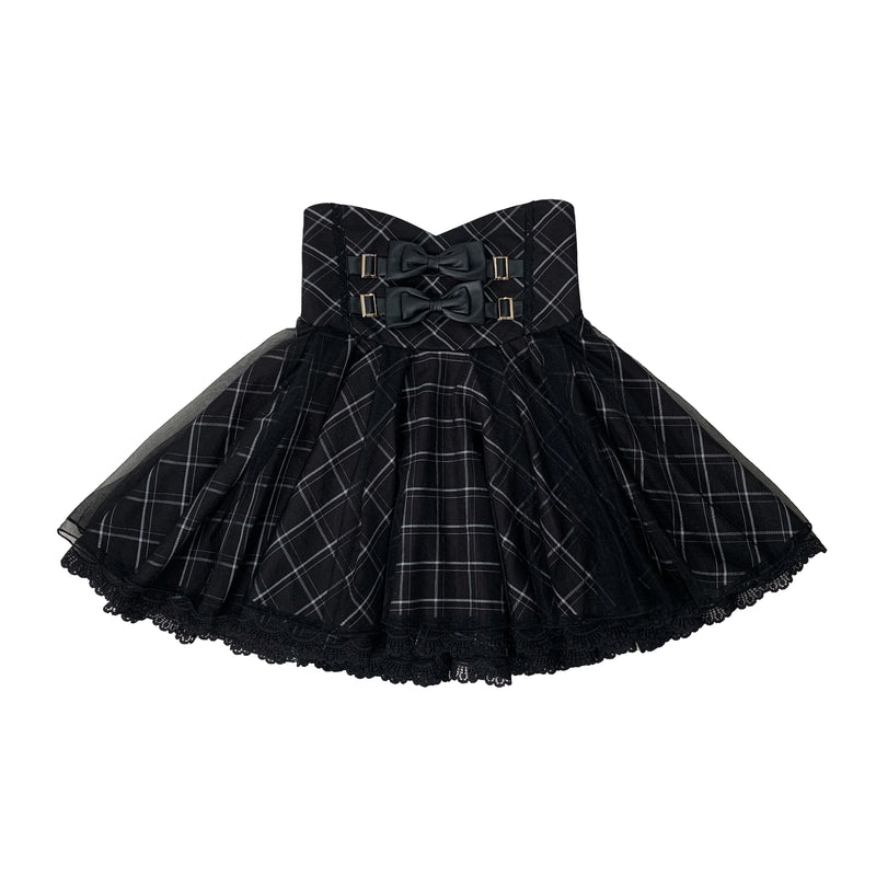 Jirai Off-the-shoulder Shirt + Plaid Skirt (with Inner Pants)