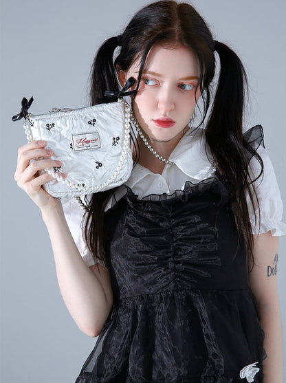 Sweet Fairy Embroidery Pearl Strap Mini Shoulder Bag