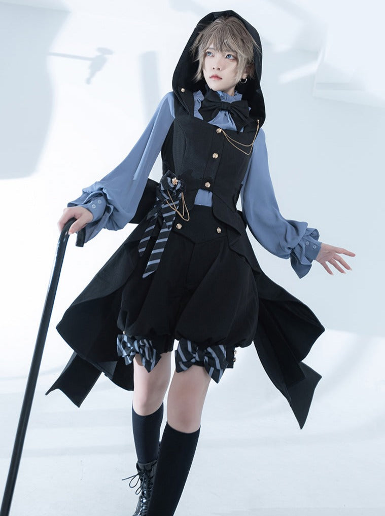 Line Prince Lolita Hooded Long Vest + Dark Blue Shirt + Balloon Ribbon Pants [pre-order]