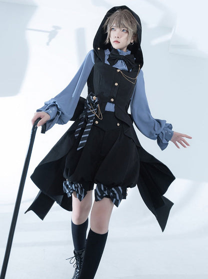 Line Prince Lolita Hooded Long Vest + Dark Blue Shirt + Balloon Ribbon Pants [pre-order]