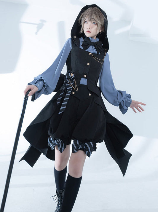 Line Prince Lolita Hooded Long Vest + Dark Blue Shirt + Balloon Ribbon Pants [pre-order]