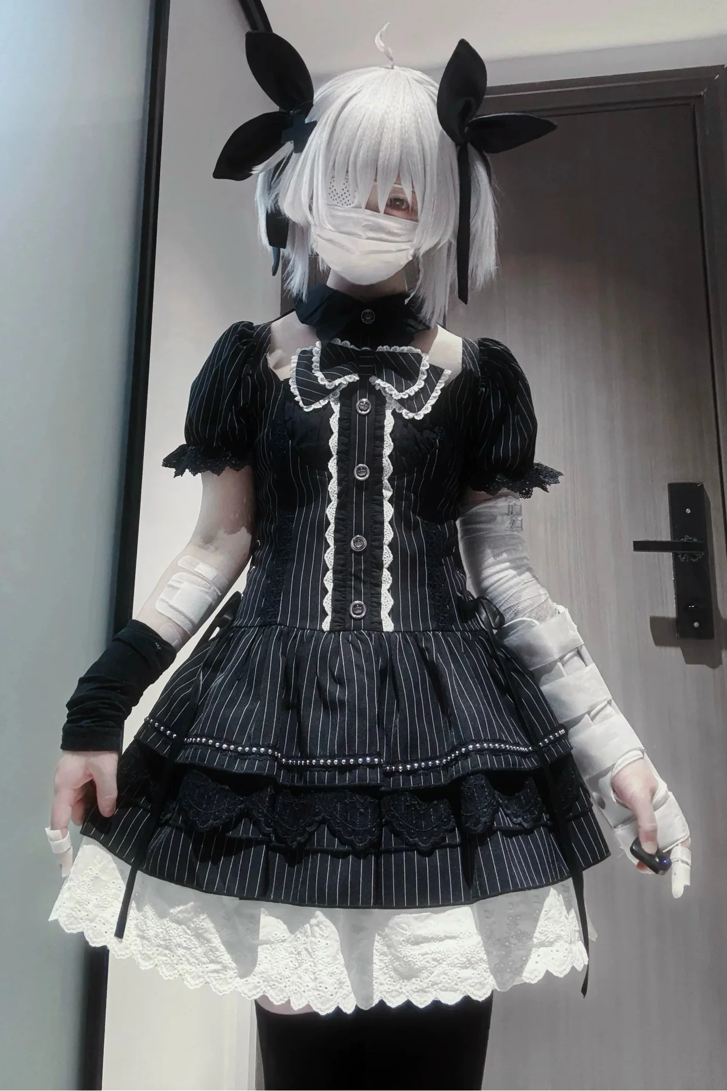 Dark Bat Collar Puff Sleeve Dress