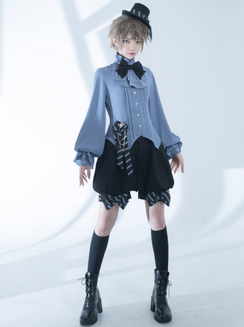 Line Prince Lolita Hooded Long Vest + Dark Blue Shirt + Balloon Ribbon Pants [pre-order]
