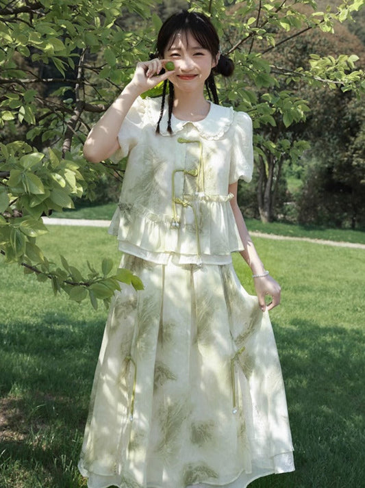 Chinese-style Tassel Chiffon Ruffle Layered Set