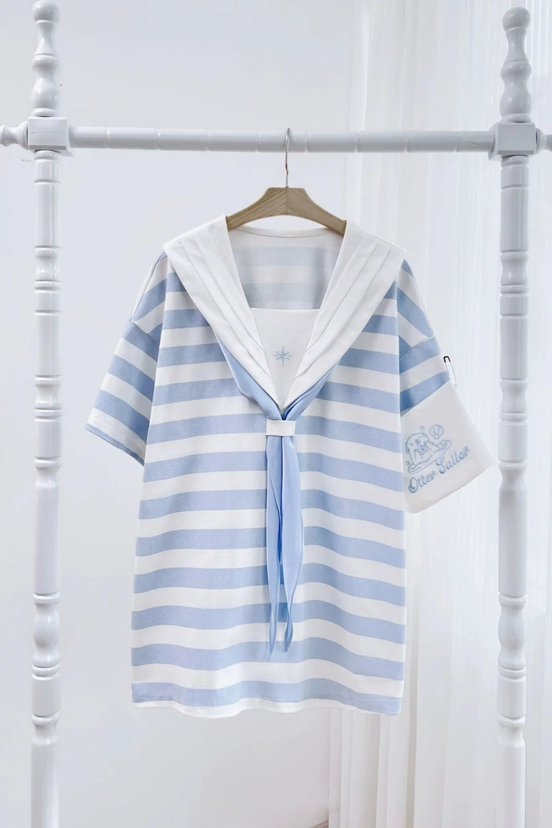 [angel Style] [pre-order] Striped Sailor Collar Subculture Top + Shorts