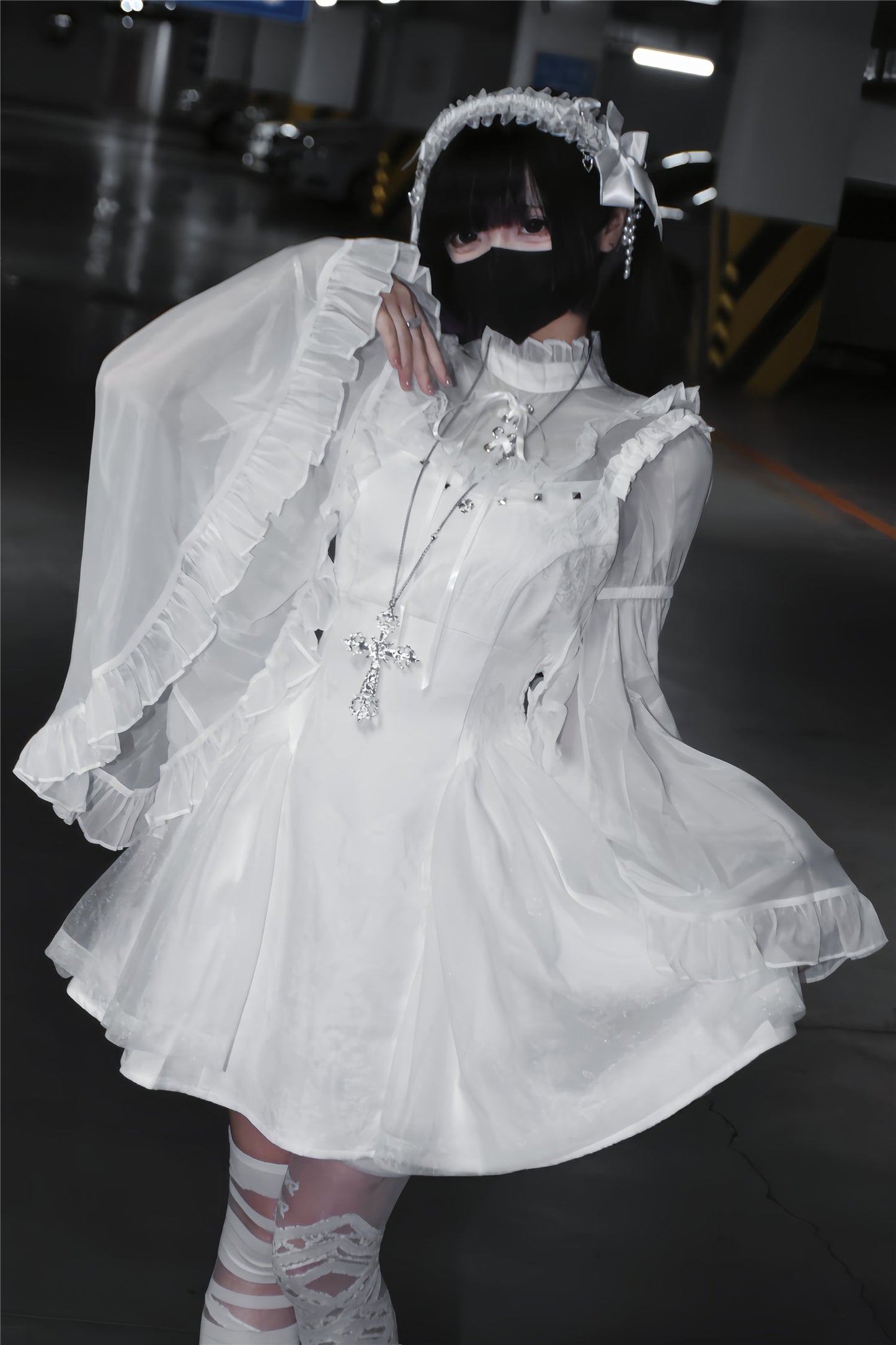 Jirai Bird Suspender Dress + Sheer Sleeve Top