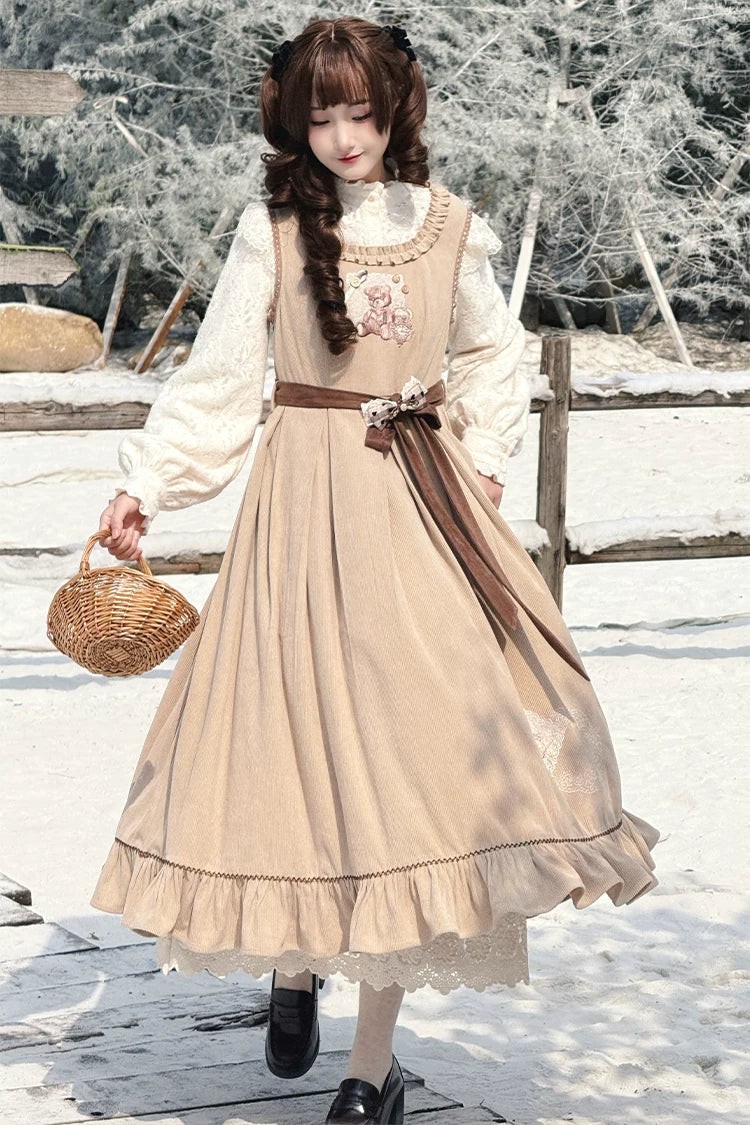 Antique Lace Corduroy Dress + Blouse