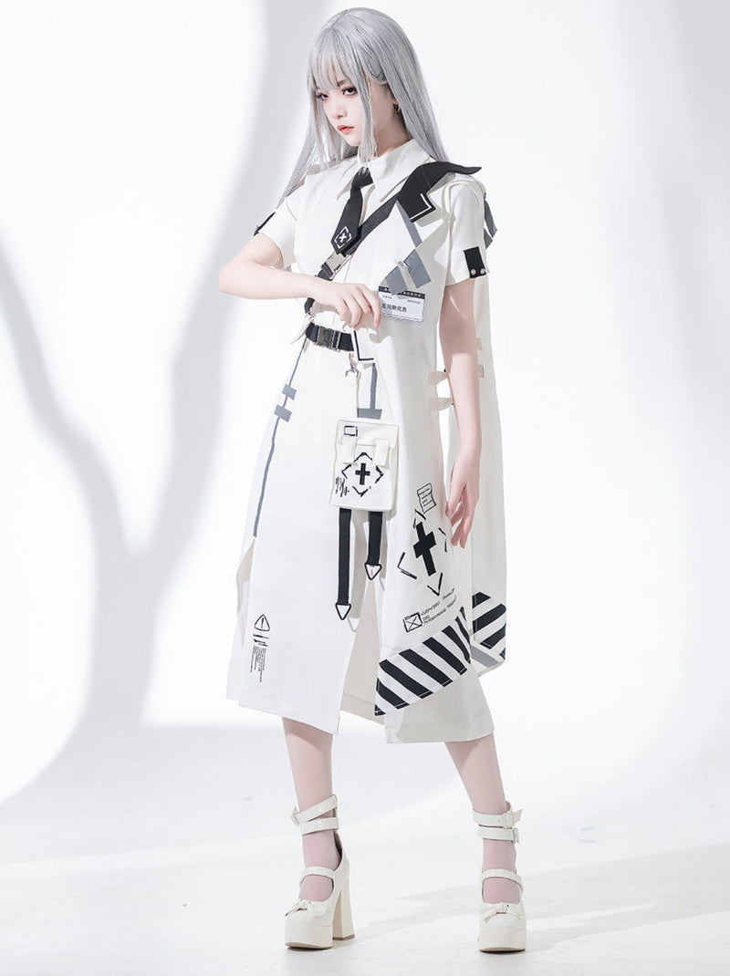 A Line Skirt Design Cape Suit [hoodie Cape + Shirt + Skirt + One Shoulder Cape]