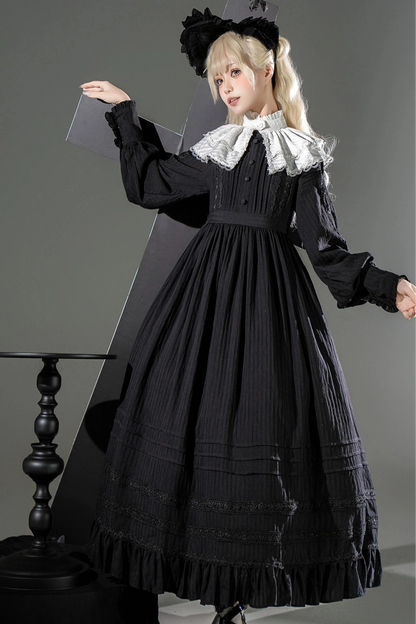 Dark Gothic Long Dress + Lace Collar