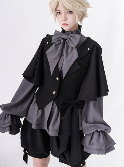 Rabbit Retro Dark Cool Rabbit Ears Hoodie Set [cape Coat / Blouse / Short Pants]