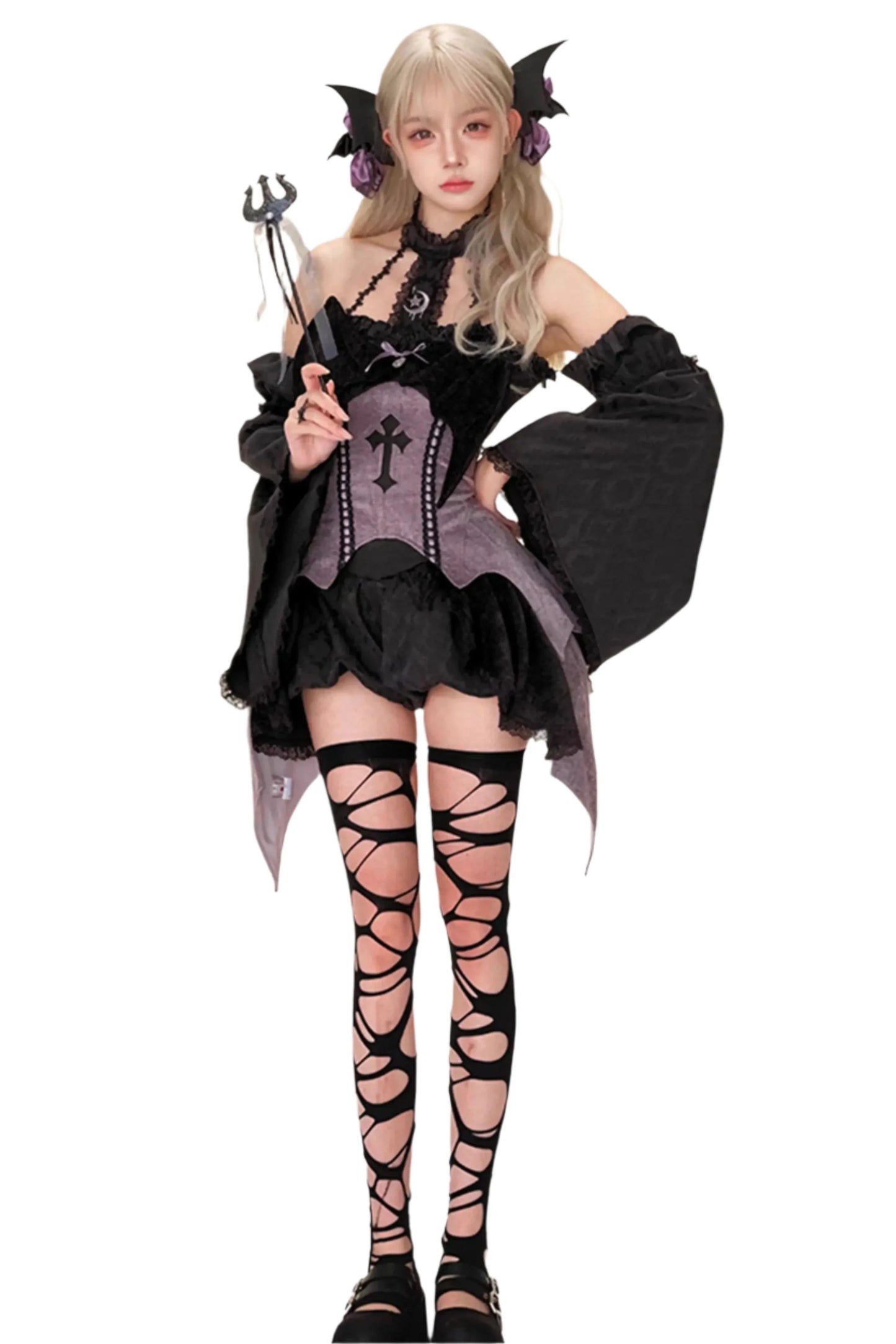 Witch Pumpkin Pants Bat Bell Sleeve Set