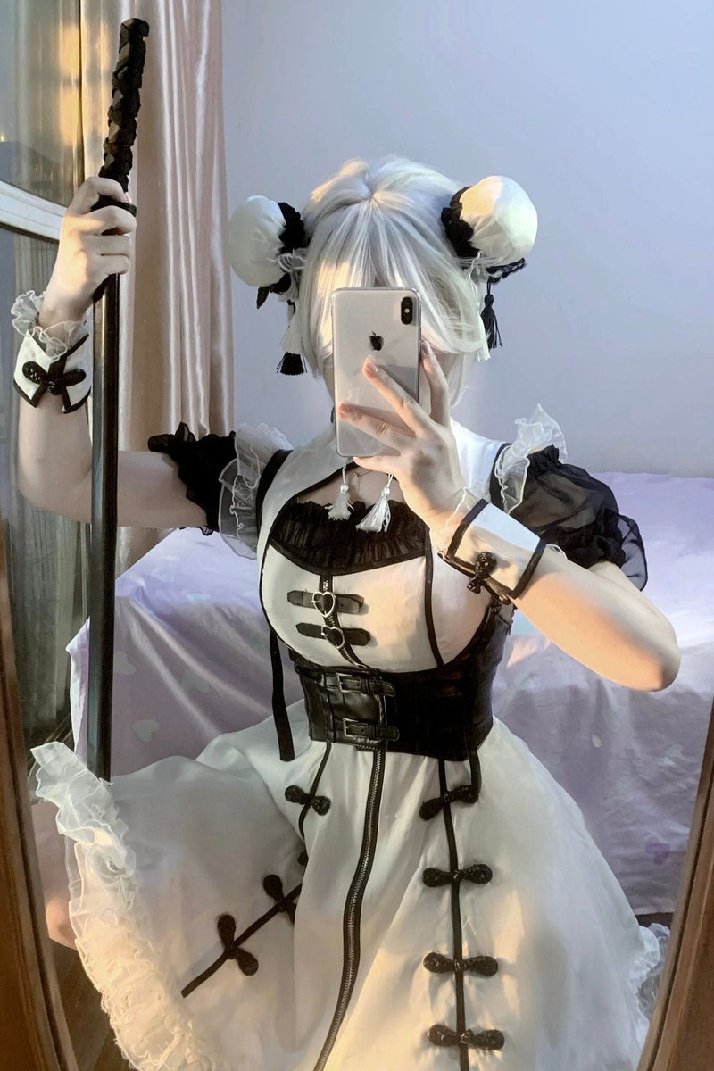 Dark Punk Black White Chinese-style Dress Suit