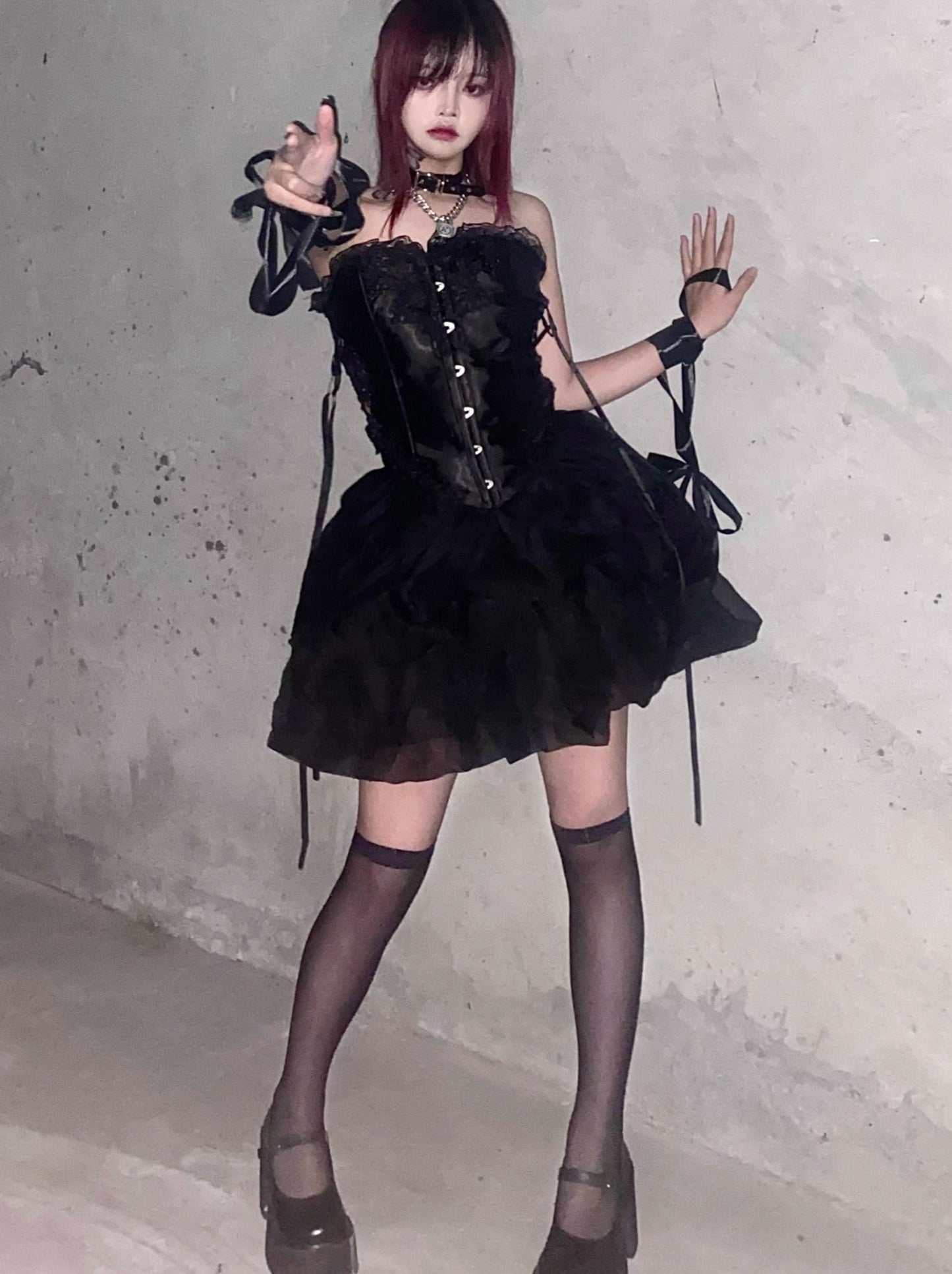 Cool Spicy Black Lace Up Bustier + Tulle Skirt