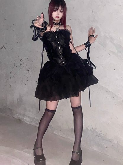 Cool Spicy Black Lace Up Bustier + Tulle Skirt