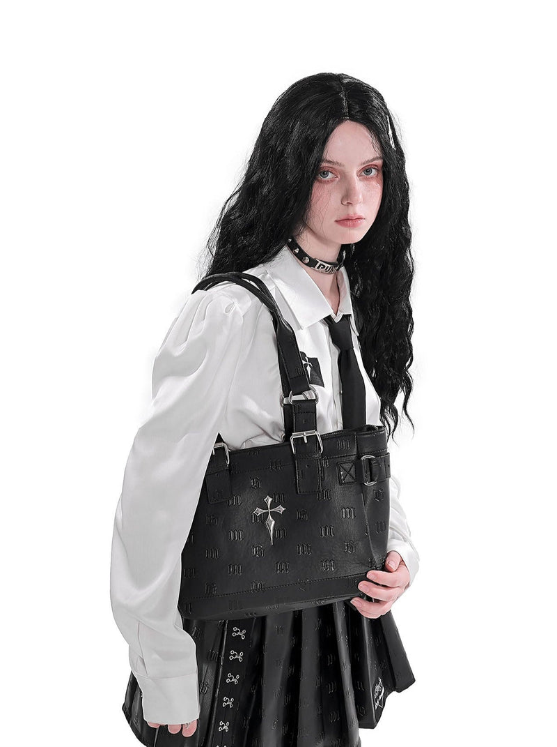 Gothic Cross Embossed Shoulder Bag