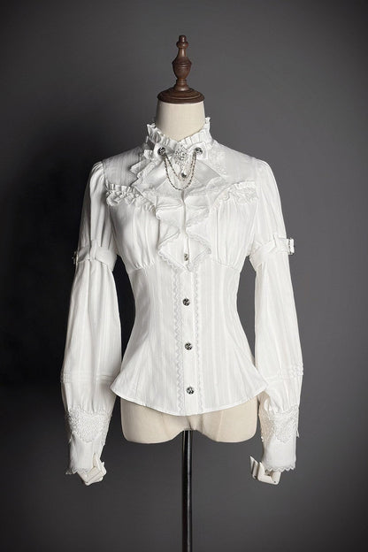 [pre-order Deadline: February 23] Dawnbreaker Gothic Ruffle Stand Collar Jacquard Ribbon Shirt