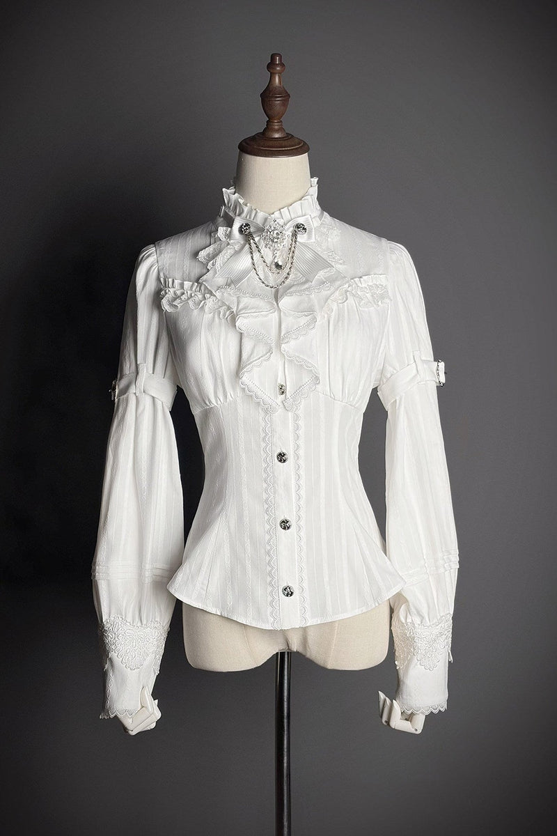 [pre-order Deadline: February 23] Dawnbreaker Gothic Ruffle Stand Collar Jacquard Ribbon Shirt