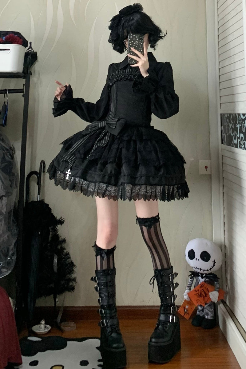 Dark Gothic Striped Slim Dress