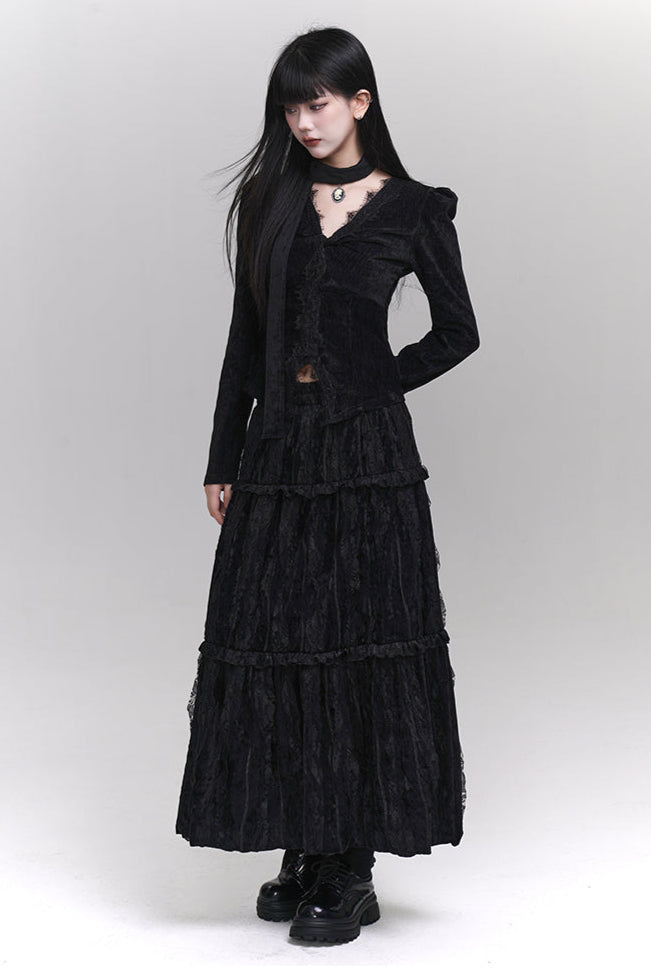Velvet V Neck Top + Mode Ghost Skirt