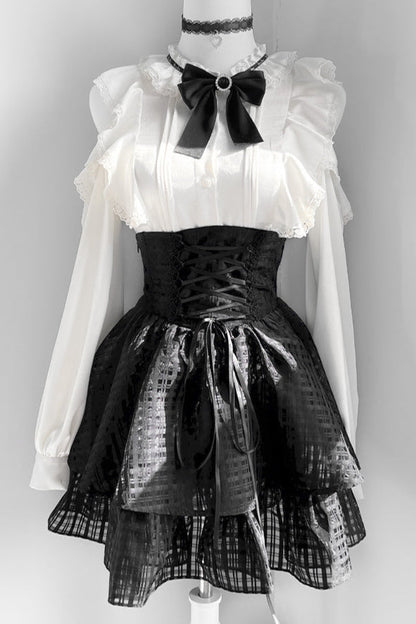 Off Shoulder Sweet Ribbon Top + Flare Skirt
