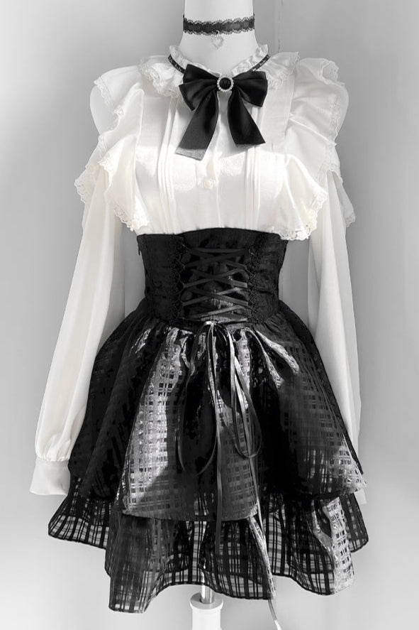 Off Shoulder Sweet Ribbon Top + Flare Skirt